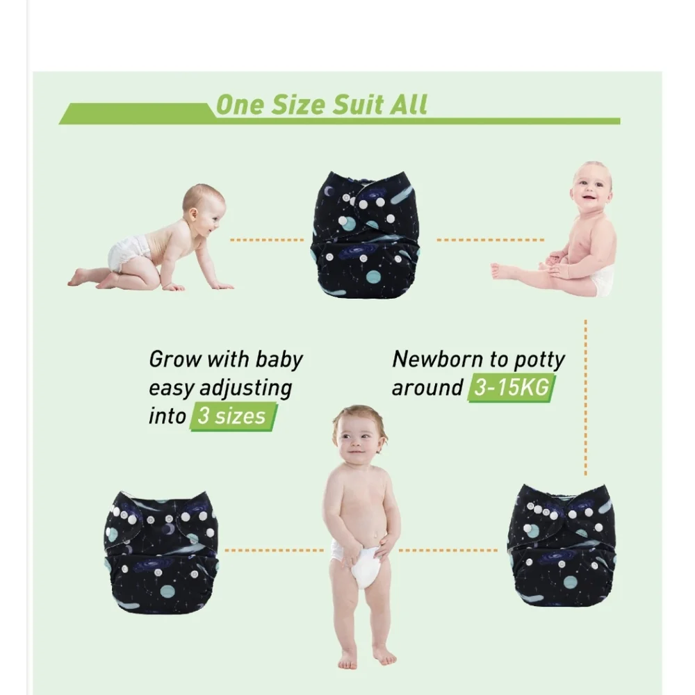 Cloth Diaper One Size Adjustable Washable Reusable for Baby Girls and Bo…